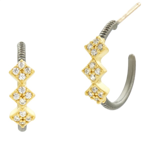 Freida Rothman Jewelry - Freida Rothman Petite Gold & Black Rhodium Hoops